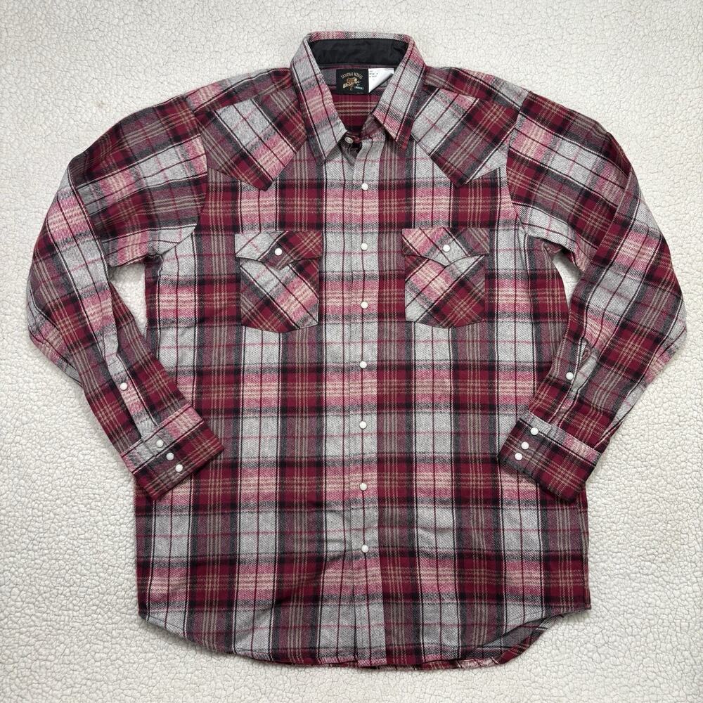 Vintage Saddle King Western Pearl Snap Shirt Men's XL Red‎ Plaid Flannel Heavy